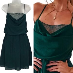 Two Sisters Jaycee Green Lace Cowl Neck Mini Dress Size 4 Cocktail Party